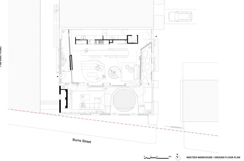 Ground floor plan Weeties Warehouse by Space Agency Architects