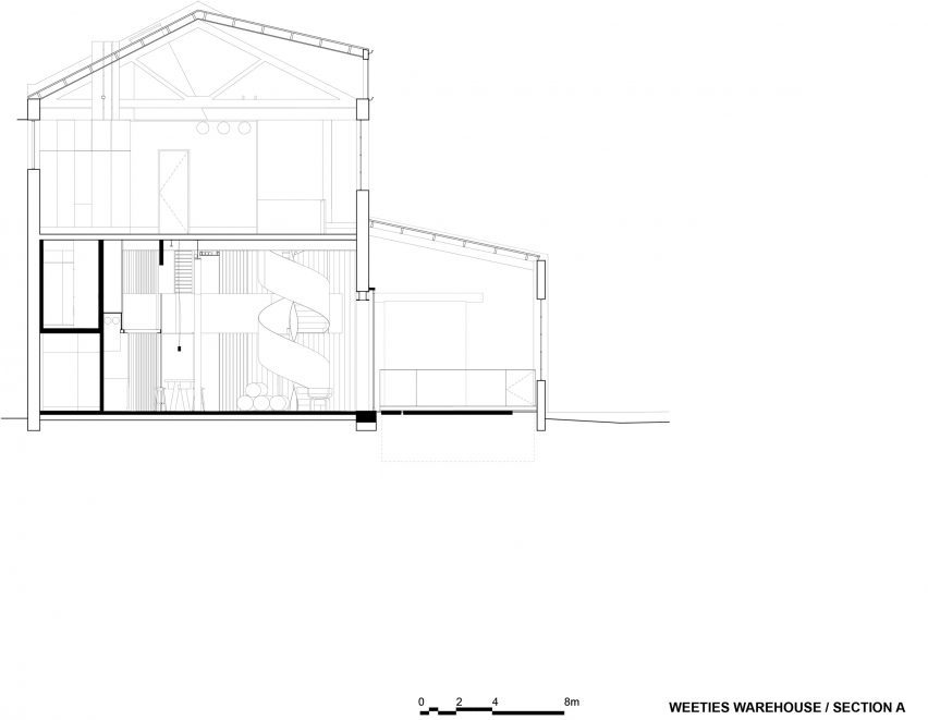 Section for Weeties Warehouse by Space Agency Architects