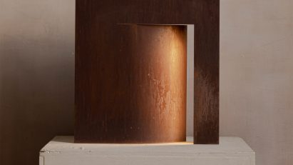 Manu Bañó designs lamp using a sheet of oxidised steel