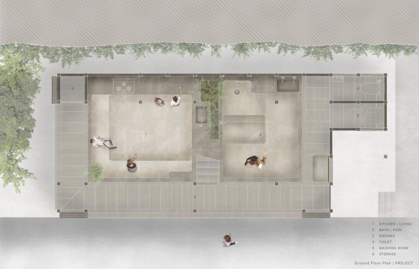 Ground floor plan of renovated minimalist home in Misumi, Japan by Studio AMB
