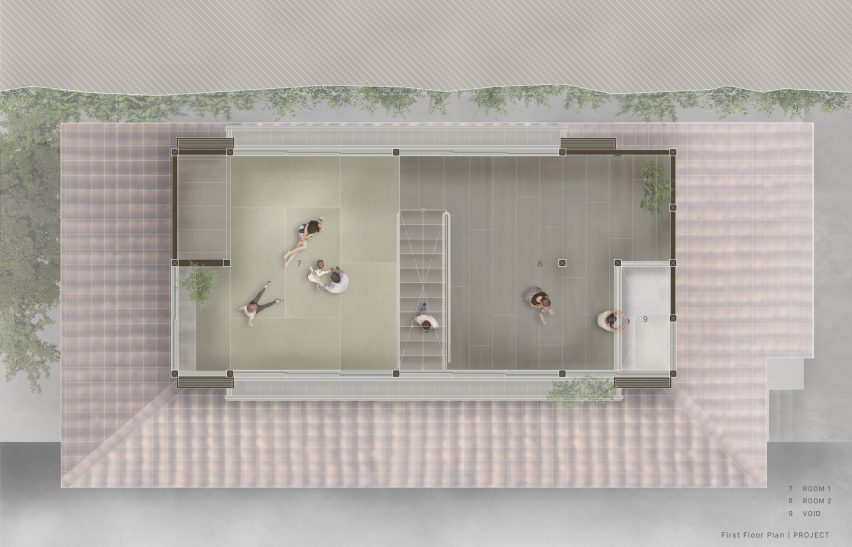 First floor plan of renovated minimalist home in Misumi, Japan by Studio AMB