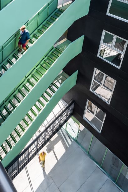 Green staircase in courtyard