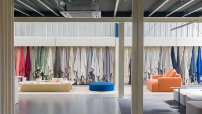 columns in front of fabric
