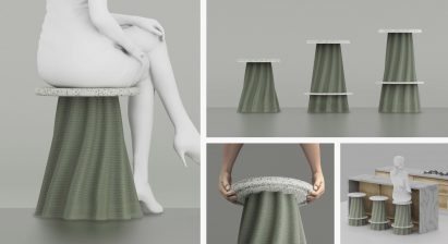 Visualisations showing a stool with a spiral base