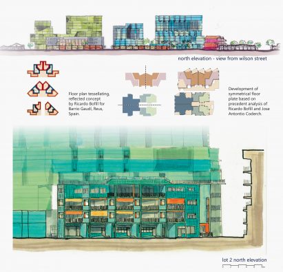 Hand drawn architectural drawings