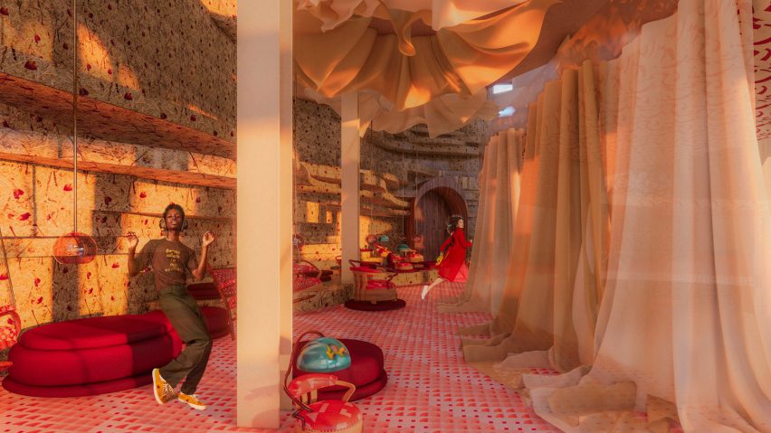 Drapery covered community centre interior