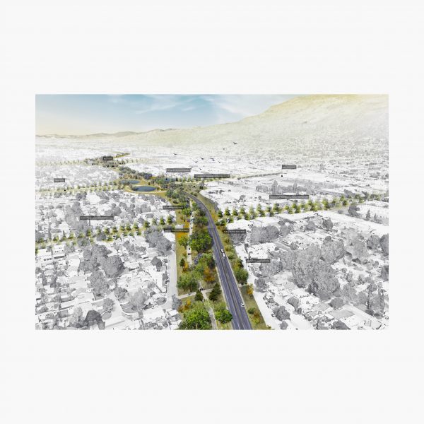 Visualisation showing green areas cutting through LA