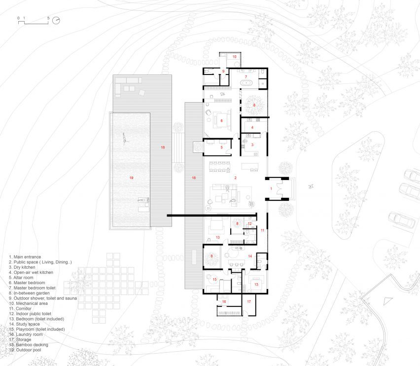 Floor plan of SuoiHai Villa in rural Vietnam by APDI Architects