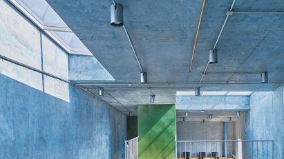 Blue walls at community centre