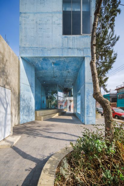 Street with trees outside Mexico City community centre