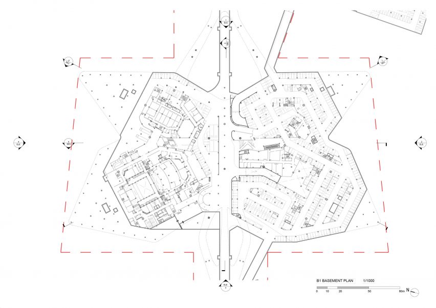 Basement plan of Zhuhai Jinwan Civic Art Centre by Zaha Hadid Architects