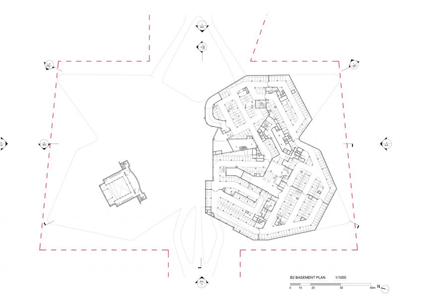 Basement plan of Zhuhai Jinwan Civic Art Centre by Zaha Hadid Architects