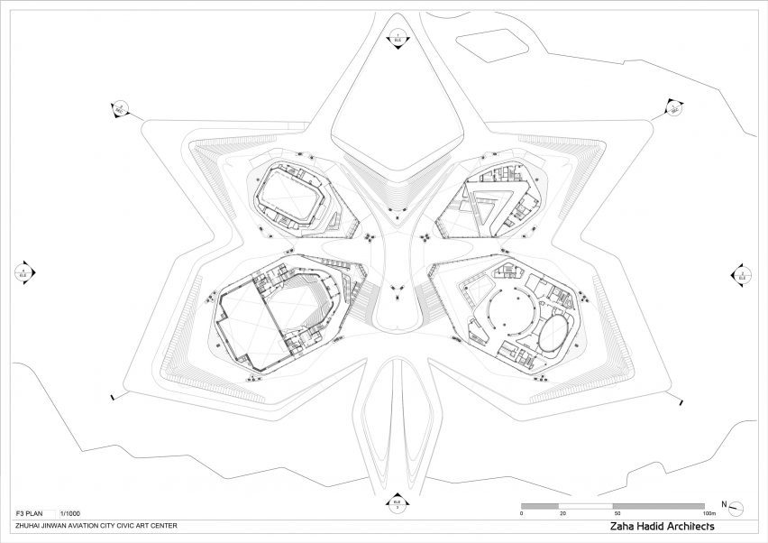 Floor plan of Zhuhai Jinwan Civic Art Centre by Zaha Hadid Architects