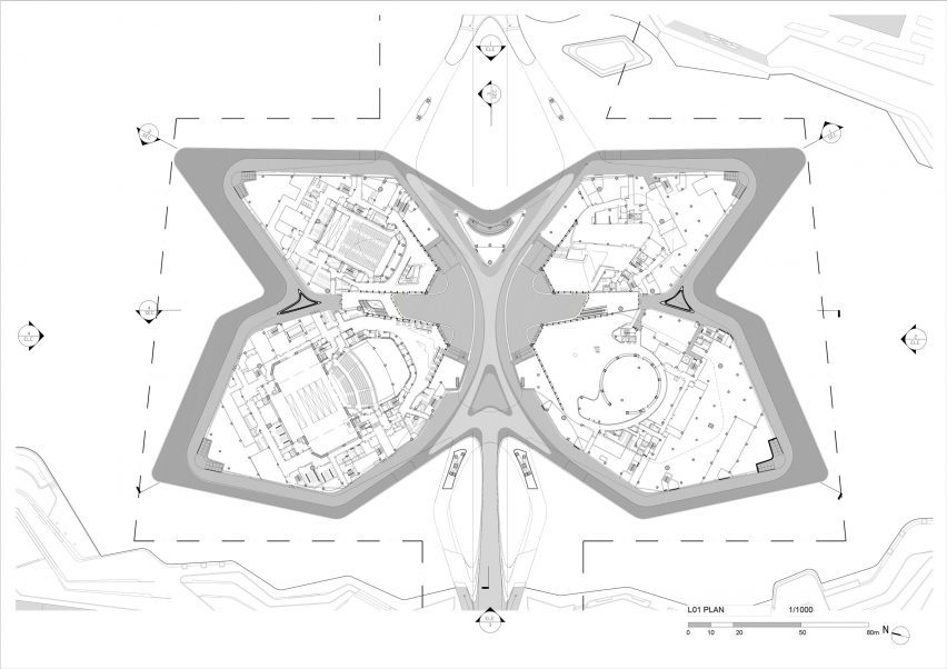 Floor plan of Zhuhai Jinwan Civic Art Centre by Zaha Hadid Architects