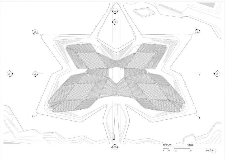 Roof plan of Zhuhai Jinwan Civic Art Centre by Zaha Hadid Architects