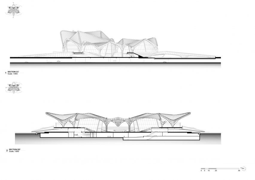 Section of Zhuhai Jinwan Civic Art Centre by Zaha Hadid Architects