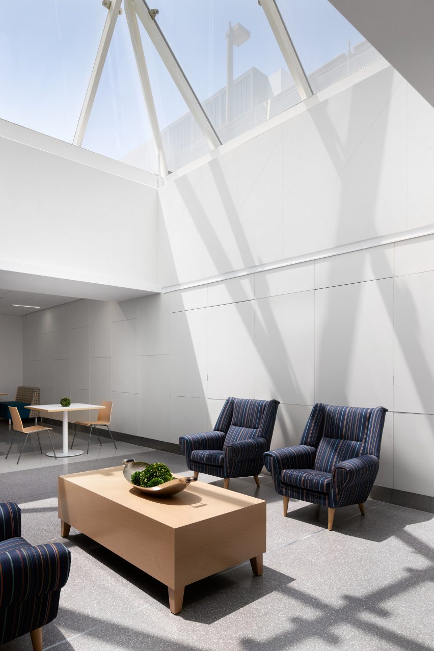 interior seating area with sun shining on it