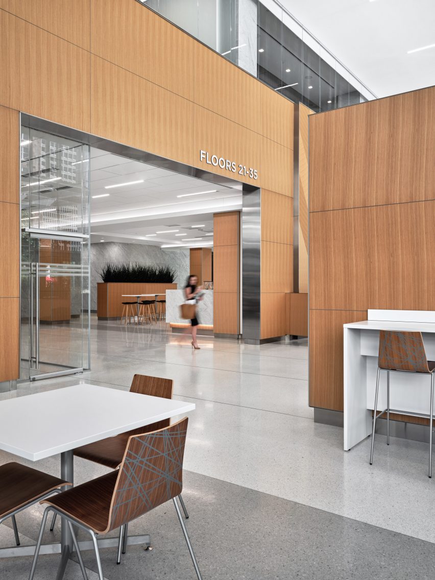 a lobby with light wood finishing