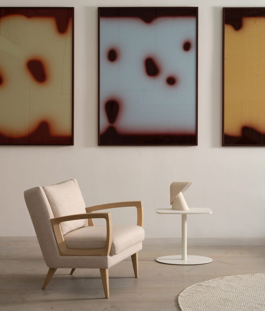 Goodwood chair by Morgan with cream upholstery and timber arms