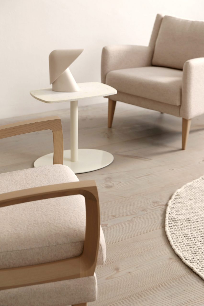 Close up of the wooden armrests of the Goodwood chair by Morgan