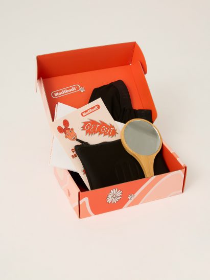 The First Period Kit, which includes a mirror, comic, sticker set and underwear