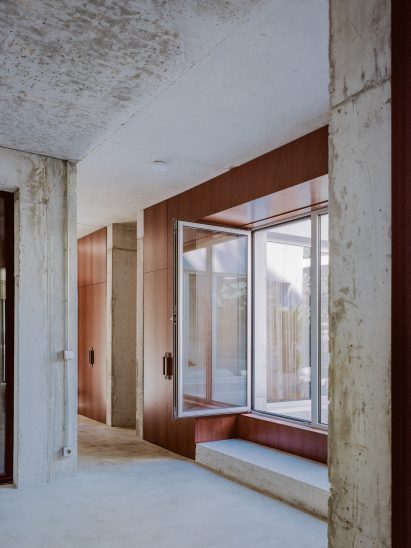 Concrete internal corridor of Les Blanches de Payzac in France