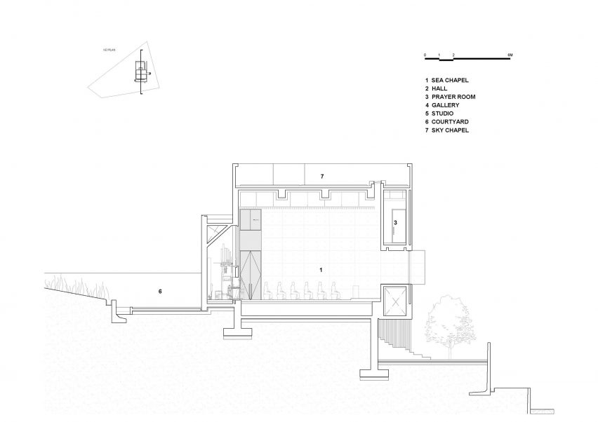 Section drawing of Meditation Chapel by Atelier Koma