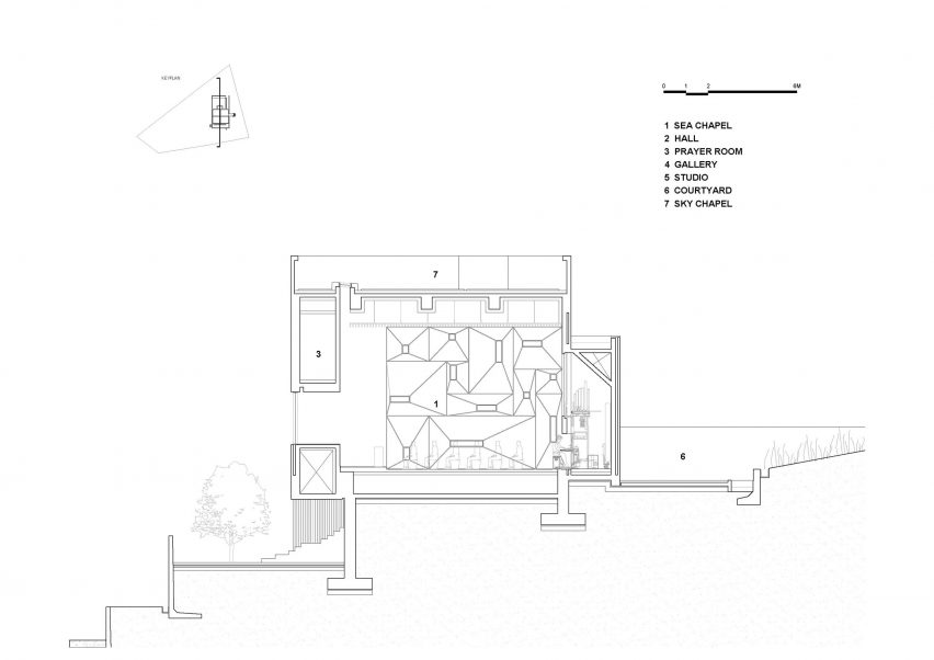 Section drawing of Meditation Chapel by Atelier Koma