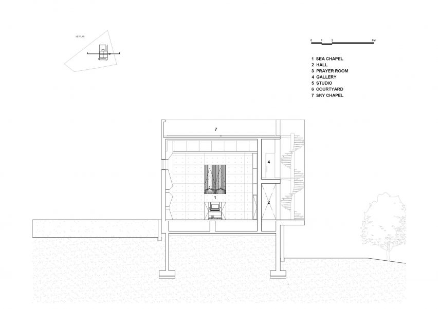 Section drawing of Meditation Chapel by Atelier Koma