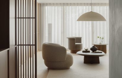 View into living space of Tokyo residence by Karimoku Case