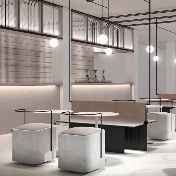 interior of a modern dining area in grey shades