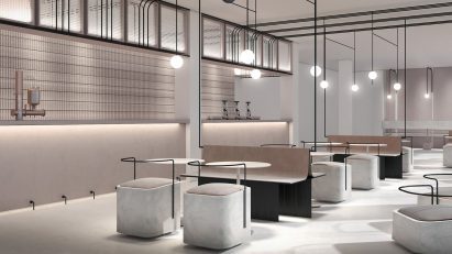 interior of a modern dining area in grey shades