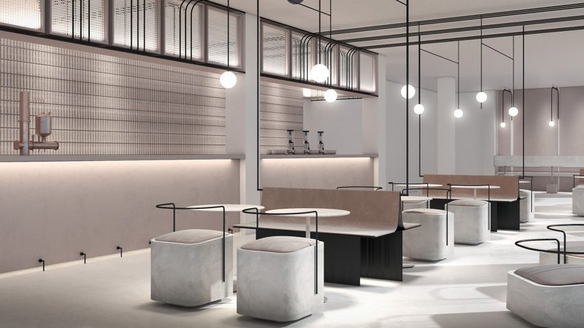 interior of a modern dining area in grey shades