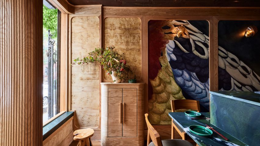 Bird feathers and burls inform New York restaurant by Polonsky & Friends