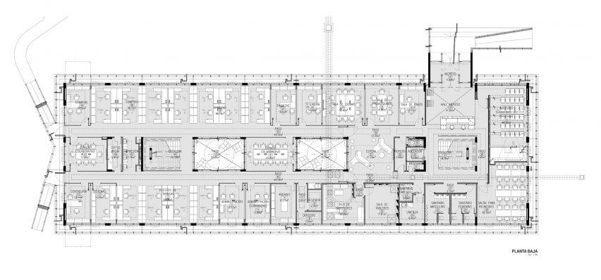 Plan drawing of Biofarma building in Argentina by Santiago Viale and Juan Manuel Juarez