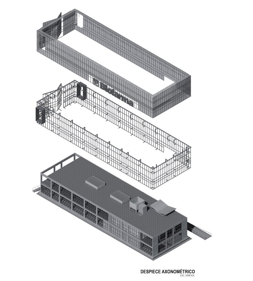 Diagram drawing of Biofarma building in Argentina by Santiago Viale and Juan Manuel Juarez
