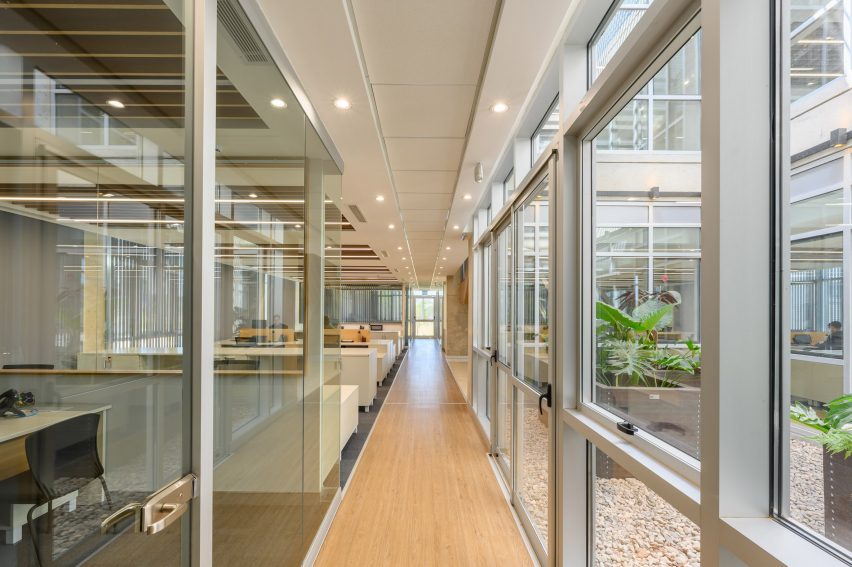 A hallway with wooden flooring