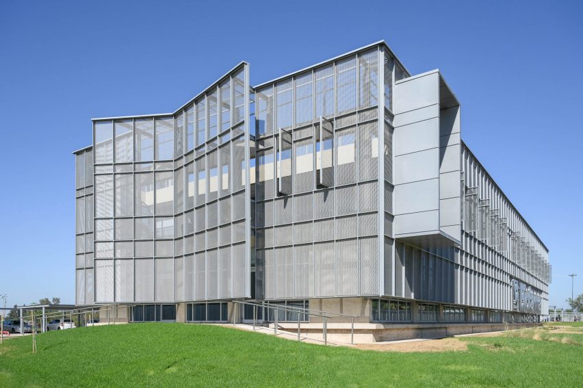 building with fence-like skin
