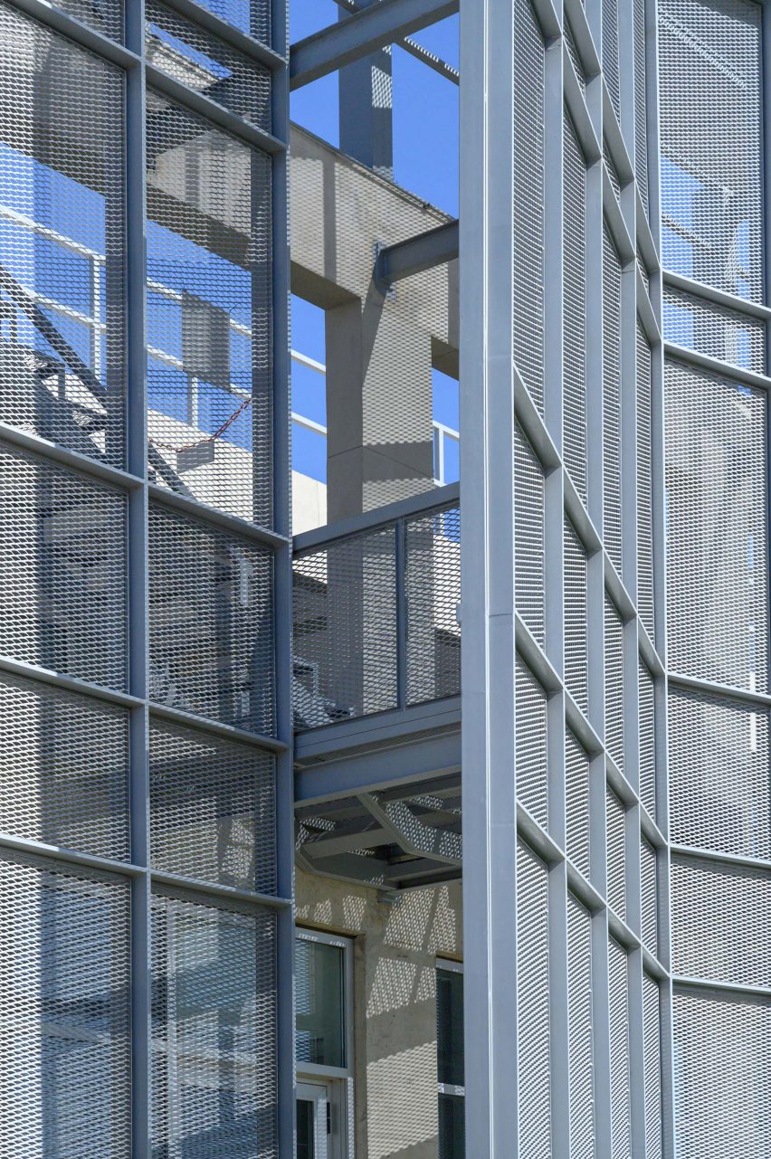 A fence-like skin on an industrial building