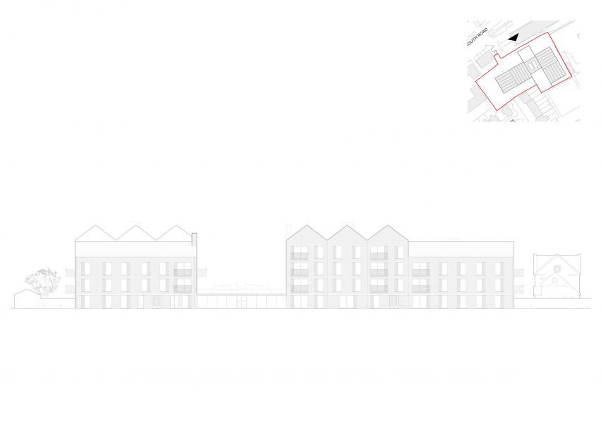 Elevation of Cobham Bowers retirement housing in Surrey by Coffey Architects
