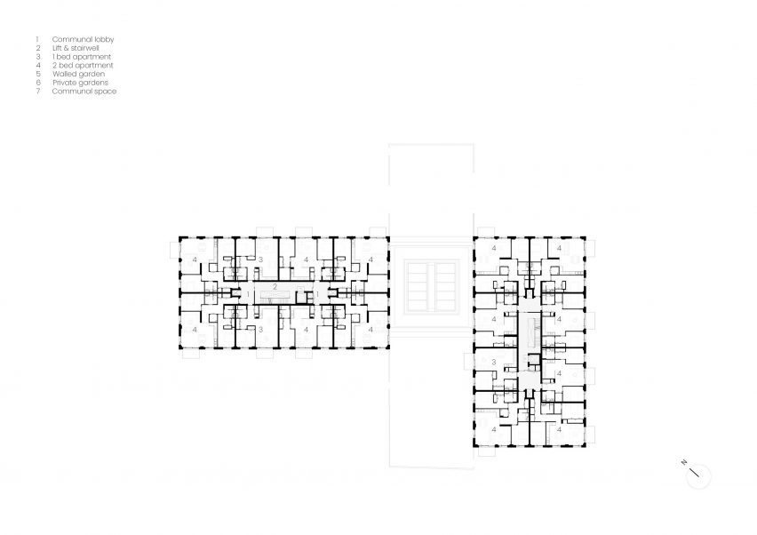 Typical floor plan Cobham Bowers retirement housing in Surrey by Coffey Architects