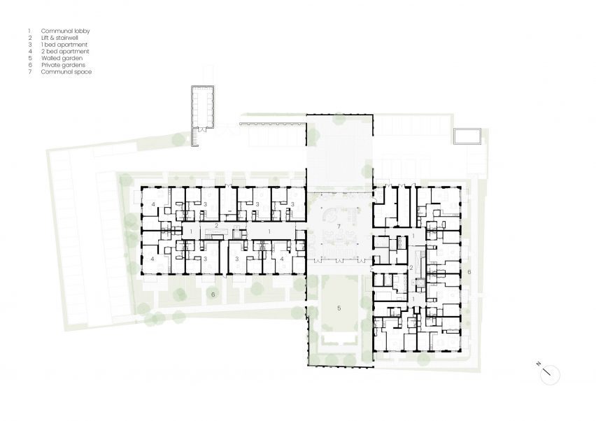 Ground floor of Cobham Bowers retirement housing in Surrey by Coffey Architects