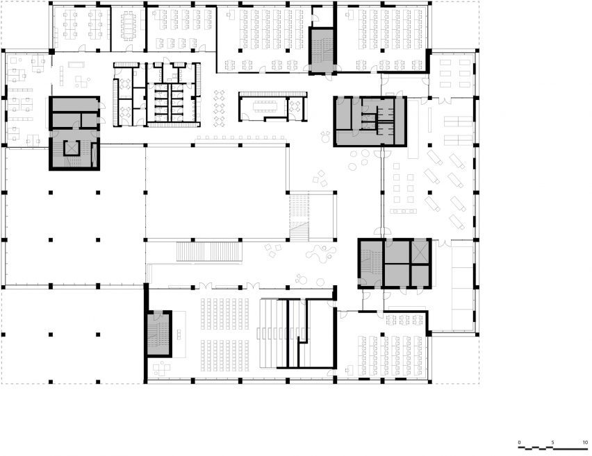 Level two floor plan of Concrete maritime academy in Denmark by EFFEKT and CF Moller Architects