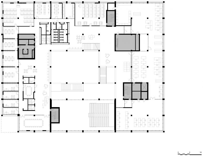 Level three floor plan of concrete maritime academy in Denmark by EFFEKT and CF Moller Architects