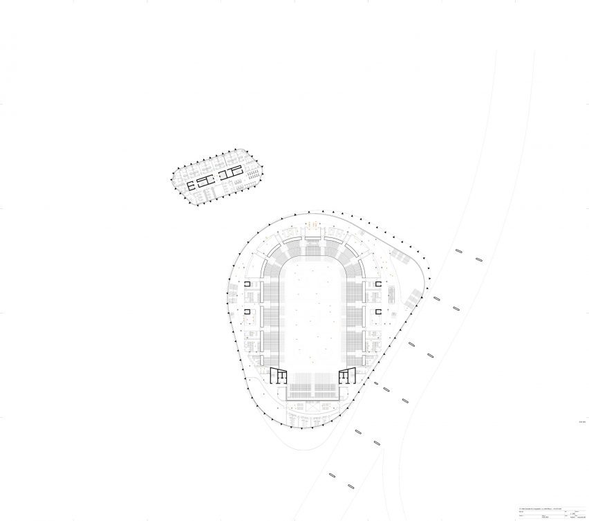 Plan drawing of multi-purpose arena in Bergen, Norway by CF Møller Architects