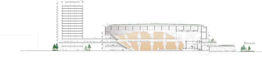 Section drawing of multi-purpose arena in Bergen, Norway by CF Møller Architects