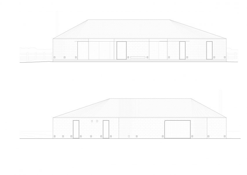Elevations of the Arc Polo Farm clubhouse by DROO
