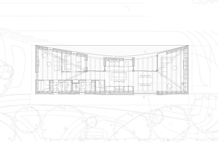 Floor plan of the Arc Polo Farm clubhouse by DROO