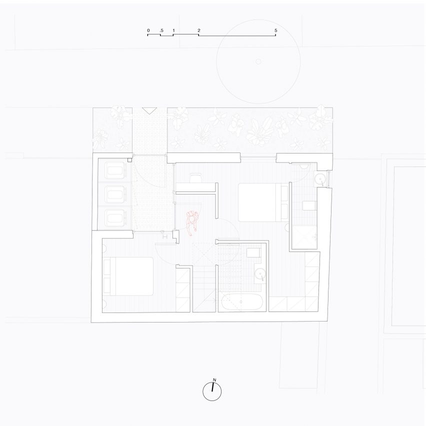 Ground floor plan of infill home by Gró Works in Dublin, Ireland.