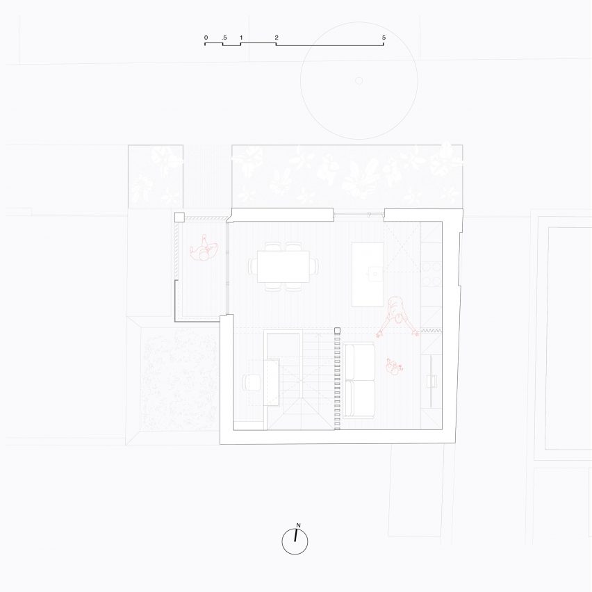 First floor plan of infill home by Gró Works in Dublin, Ireland.